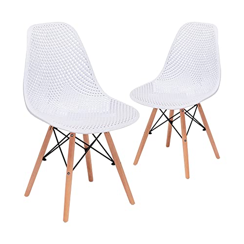 Mid Century Outdoor Dining Set Ideas for Stylish and Functional Patios 2 CangLong Dining Mid Century Modern DSW Cadeira lateral sem braço de plástico design traseira vazada com pernas de madeira de faia, conjunto de 2, branco 2