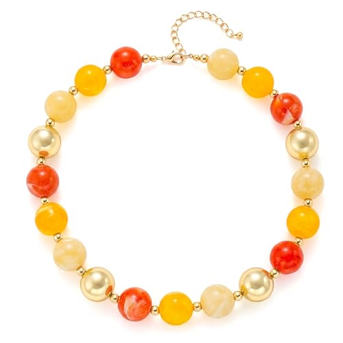 Chunky Beaded Necklace for Women Boho Acrylic Surfer Beach Beaded Choker Necklace Gifts for Beach Vacation Pool Party Music Festivals Everyday Outfits