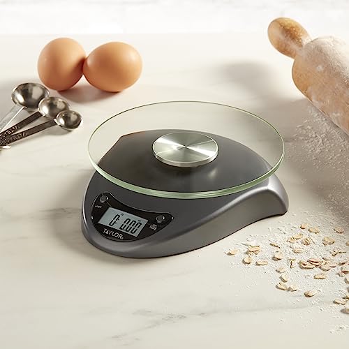 Taylor Digital Kitchen Scale with Glass Platform, Tare Button, and Plastic Body Weighs up to 11 Pounds Capacity, Silver by Taylor - Image 3
