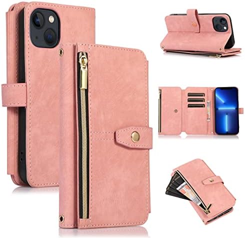 ZCDAYE Wallet Case for iPhone 13, iPhone 13(6.1 inches) Wallet Phone Case, Premium Zipper (with Wristlet) Flip Leather Phone Case for iPhone 13(6.1 inches) - Green