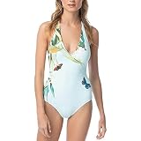 Vince Camuto Women's Standard Halter one Piece Swimsuit with Removable Soft Cups, Garden Paradise Mi