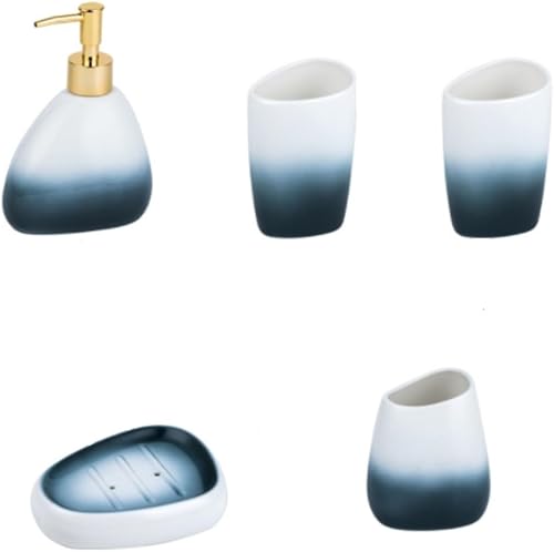 Decoración de baño de tocador, juego de accesorios de baño de 5 piezas, dispensador de jabón de cerámica, vaso retro, lindo soporte para cepillos de