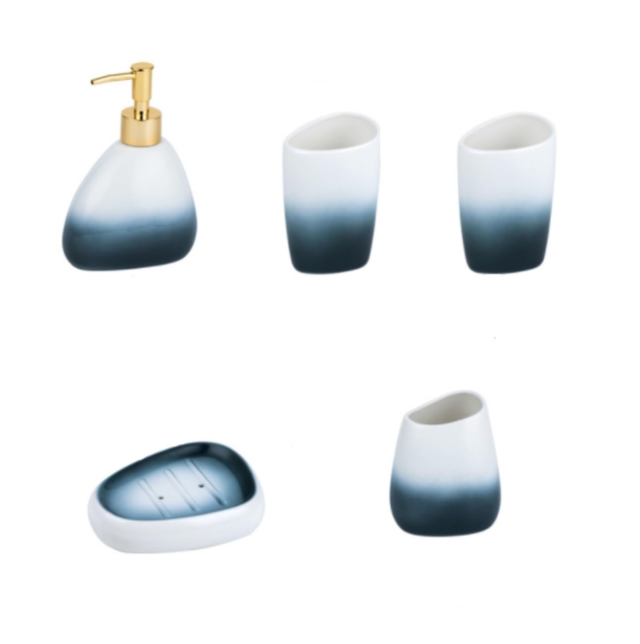 Dozownik do balsamu, Zestawy akcesoriów łazienkowych dozowników, 5-częściowy ceramiczny kubek na mydło w stylu retro, uroczy uchwyt szczoteczki zębów