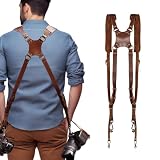 HERCHR Sangle d'appareil Photo pour Deux caméras, harnais photo, harnais photographe,Harnais d'appareil Photo Multi-Engrenages Vintage pour Harnais Universel DSLR/SLR Femmes/Hommes(Marron)
