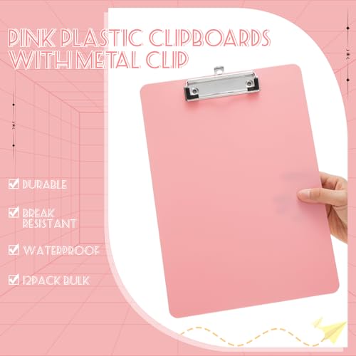Fulmoon 1 Sets Pink Plastic Clipboards Include 1 Pcs Black Ink Pink Pens Lightweight Standard A4 Letter Size Office Clip Board with Pen Holder Low Profile for Back to School Nurse Teacher 12 x 8.58 - Image 3