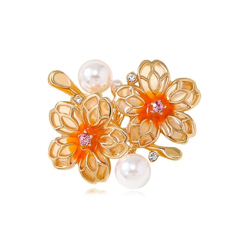 Image of Rhinestone Flower Brooch 18K Gold Plated Flower Floral Brooch Elegant Pearl Lapel Pin Costume Jewelry Thanksgiving Day Birthday Wedding Gifts for Mom Wife