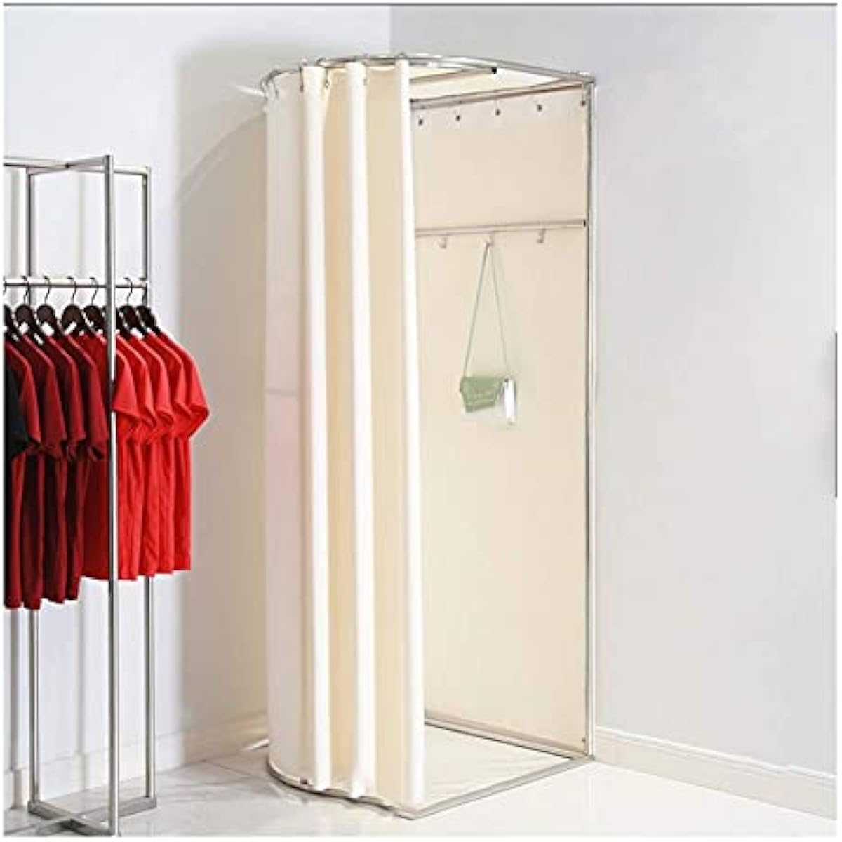 限定特価品 Co Jp 衣料品店のフィッティングルーム フロアスタンド式の一時的な変化室の移動体の変更室のプライバシーテントハンガーカーテンを 切るグロメットデザインをスライドさせやすい計量 2スタイル フィッティングルームドレッシング室 Color Beigea