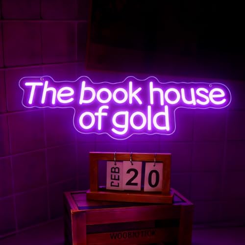 The Book House of Gold Neon Schild, LED Violett Buch