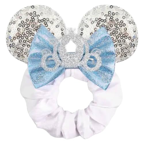 Minnie Mouse Inspired Hair Scrunchie with Ears and Bow - Hand Finished Disney Theme Hair Accessory (Cinderella)
