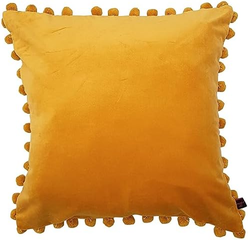 Ragged Rose Velvet Cushion Cover - Velvet Pompom Cushion Covers for Living Room & Bedroom - Zip Fastening - Lime Green Cushion Covers Cushion Covers 50cm x 50cm