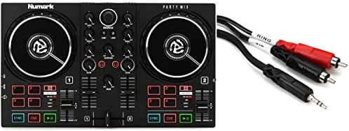 Numark Party Mix II DJ Controller with Built-in Light Show Bundle with CMR-210 Stereo Breakout Cable - 3.5mm TRS Male to Left and Right RCA Male - 10 foot