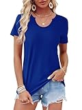 WIHOLL Womens Casual Tops Short Sleeve V Neck T Shirts Trendy Summer Basic with Leggings Soft Plain Loose Fit Busniess Beach Vacation Clothing Blue M