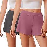 Ekouaer 2 Pack Womens Sleep Shorts 2026 Soft Pajama Short for Women Comfy Lounge Shorts Elastic Waist Lightweight Pj Bottoms,Dark Grey/Grey Purple,XL