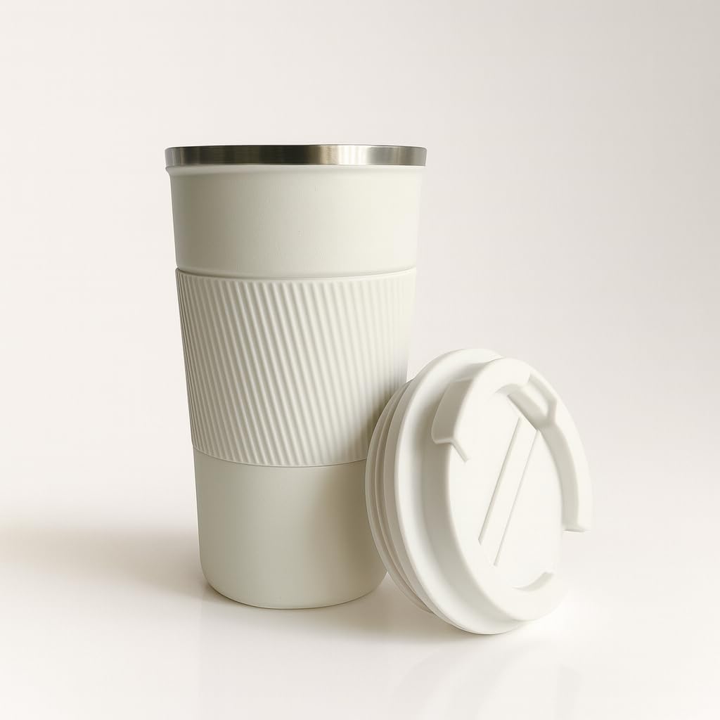YELONA White 510 ML Insulated Stainless Steel Coffee Tea Tumbler for Hot Cold Beverages Portable Travel Mug Leak Proof Sipper Lock Lid Thermos Multipurpose for Home Office Gifts