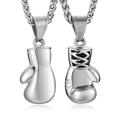 Collier gant de boxe acier inoxydable pour homme et femme chaine pendentif