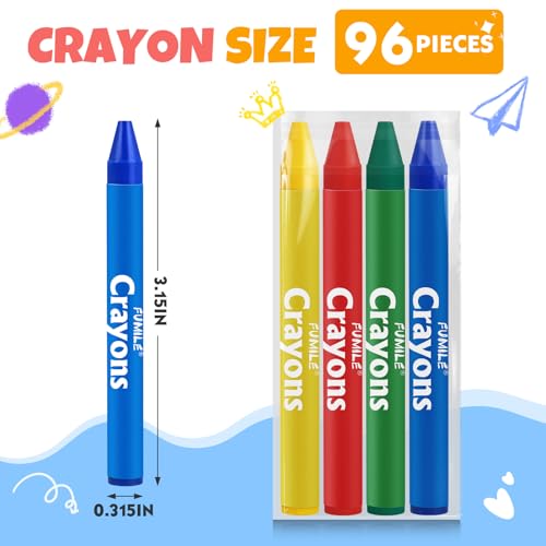 FUMILE 24 Sets of 4 Colors Crayons (96 Count), Crayons Bulk Individual Packs, Non-Toxic Mini Crayon for Kids Party Favors, Restaurants, School Supplies, Travel and More Events