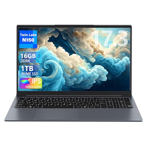 Image of 17.3 Inch Laptop Computer,N150 Processor Up to 3.6GHz, 16GB RAM 1TB NVMe SSD, FHD IPS Display, Win 11 Pro, Backlit Keyboard, Type-C, HDMI, WiFi 5, Bluetooth, Business Laptop for Work and Study