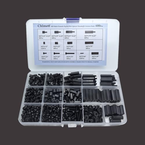 Chlmetf 600PCS of M3 Male Female Nylon Hex Spacer Standoffs Screws Nuts, Motherboard Bolt and Screw Combination Suite for Circuit Board PCB Board Thread Column (Black)
