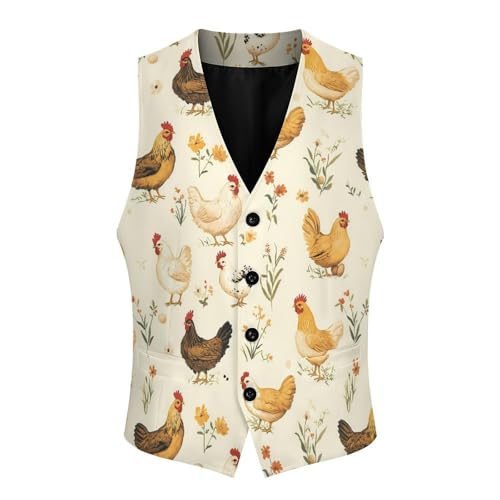 Chickens And Flowers Trendy Vest Suit for Men V Neck Formal Dress Waistcoat Vests Business Slim Fit3
