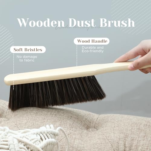 Tioncy 8 Pieces Wooden Dust Brush Bulk Hand Broom Bench Soft Bristle Cleaning Outdoor Furniture Brushes with Long Wood Handle for Cleaning Car Bed Sofa Fireplace Couch Clothes - Thumbnail 3