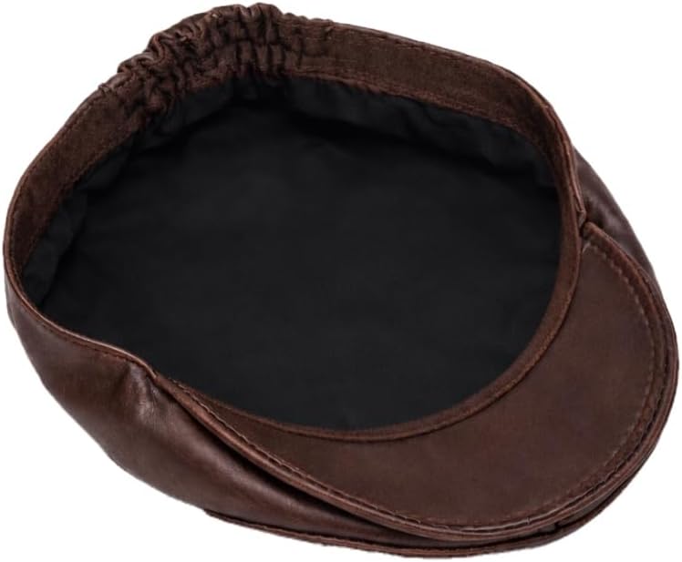 Handmade Men’s Real Leather Newsboy Cap – Vintage Sheepskin Leather Flat Cap, Classic Cabbie Driver Ascot Hat