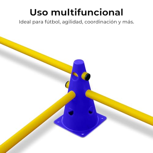 CANNON Juego Set Vallas de Entrenamiento de coordinación de Altura Regulable, Circuito Agilidad de 15 Piezas, 10 Conos Azules 23cm y 5 Picas de 100cm. - imagen 5