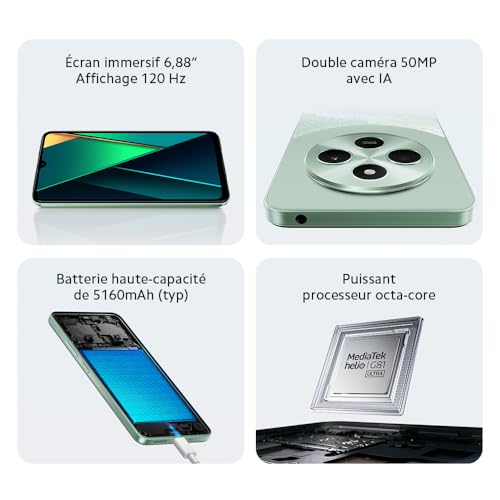 POCO C75 8GB 256GB Or, Smartphone Android, 2,0 GHz, écran de 6,88", Double caméra AI de 50 MP, Batterie de 5160mAh(Version Française + 2 Ans de Garantie) – Image 4