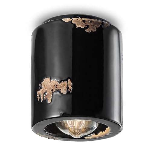 Lampe de plafond rond rétro vintage en céramique noir pour salon et cuisine