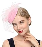 Fascinators Hats 20s 50s Hat Pillbox Hat Cocktail Tea Party Headwear with Veil for Girls and Women(B-pink)