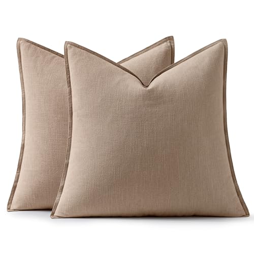 ANRODUO Pack of 2 Decorative Linen Pillow Covers Cream Neutral Farmhouse Boho Soild Cushion Case Soft Accent Pillowcase for Couch Sofa Bedroom Living Room Summer Home Decor 24 x 24 Inch by ANRODUO - Used condition - Image 9