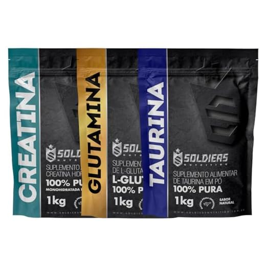 Soldiers Nutrition, Kit: Glutamina 1Kg + Creatina Monohidratada 1Kg + Taurina 1Kg - 100% Puro Importado - Soldiers Nutrition