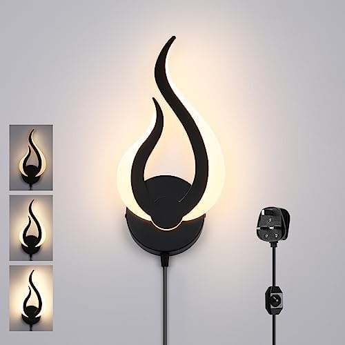 Lightsjoy Dimmable Black Wall Lamp Flames Wall Light LED Wall Light Modern Indoor Wall Lamp with Switch Plug for Staircase Bedroom Bathroom Living Room Children's Room (Right)