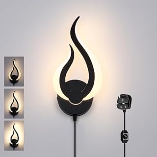 Lightsjoy Dimmable Black Wall Lamp Flames Wall Light LED Wall Light Modern Indoor Wall Lamp with Switch Plug for Staircase Bedroom Bathroom Living Room Children's Room (Right)