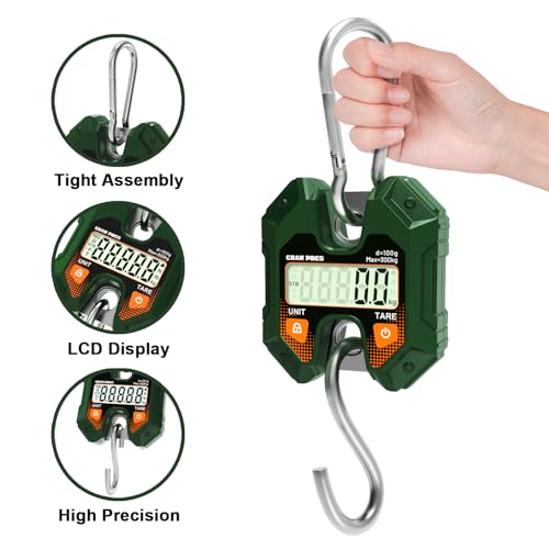 GRAM PRES Balance numérique suspendue 660 lb/300 kg, mini balance portable, balance de chasse au cerf, balance numérique avec crochet pour la ferme, le poisson, la viande, le gibier, l'extérieur – vue 2