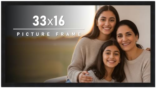 CountryArtHouse 33x16 Frame Black Solid Pine Wood Picture Frame Includes UV Acrylic Plexiglass, Acid Free Foam Backing Board and Hanging Hardware