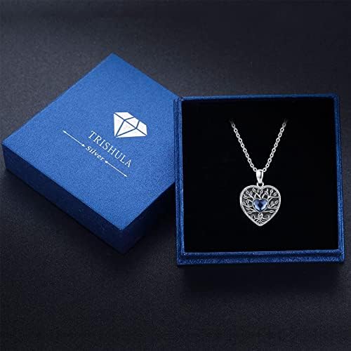 Tree of Life Locket Necklace 925 Sterling Silver Heart Locket Pendant Crystal Locket Necklace Locket Jewellery Can Open and Store Photos Gift for Women Girls