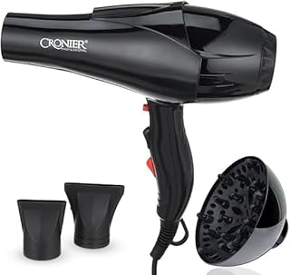 Hair Dryer Professional 6000W Ionic Blow Dryer With Diffuser And Concentrator Nozzle, Fast Drying Low Noise Hair Dryer With 2 Speed 3 Heat Settings And Overheat Protection CR-9933