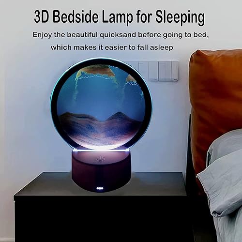 Yckeogln 3D Moving Sand Art Table Lamp,360° Rotating Hourglass Decoration Creative Art Sand Art Liquid MotionQuicksand Lights,Flowing Sand Painting Desk Lamp,Bedroom Table Lamp Decoration(Yellow) - Image 3
