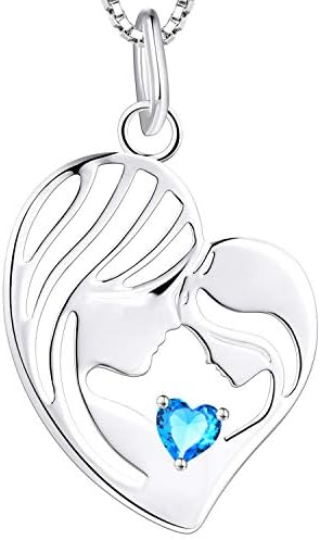 YL Mother and Daughter Necklace 925 Sterling Silver Heart 12 Birthstone Cubic Zirconia Pendant Necklace Gifts for Mum Women, 45-48 CM