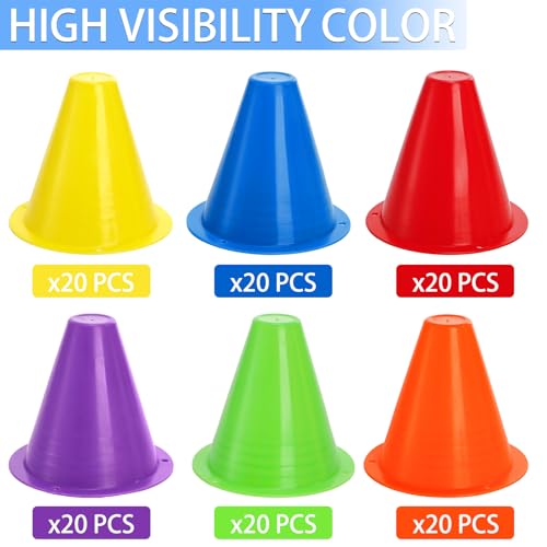 Bekith 120 Pack Indoor Outdoor Agility Mini Sports Cones, 3 Inch Training Marker Cones for Kids, Plastic Traffic Cones for Roller Skating and Skate Practice, 6 Assorted Colors by Bekith - Image 3