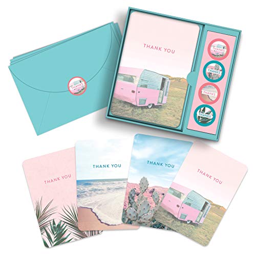 Image of Studio Oh! Closer Look Blank Thank You Cards Set with Envelopes & Stickers, 12 Assorted Note Cards (4 Designs), 4.5 x 5.5 Inch, 260 GSM Thick Paper, Decorative Stationery Set for Gifts, All Occasions