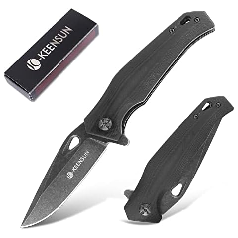 KEENSUN Pocket Folding Knife –D2 Blade Tactical Knife ,EDC Knife. Speed Safe Spring Assisted Opening Knifes with G10 handle, Liner Lock, Thumb stud and Pocketclip. Good for Camping, Hiking, Indoor and Outdoor Activities. Cover