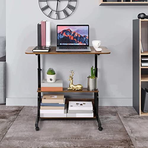 Dekhaoxe Adjustable Height Mobile Computer Desk For Small Space Rolling Writing With Wheels Corner Home Office Study Portable Bedrooms Work Storage Size 31.5X15.7 Inch Oak, (A-1) #TOP1