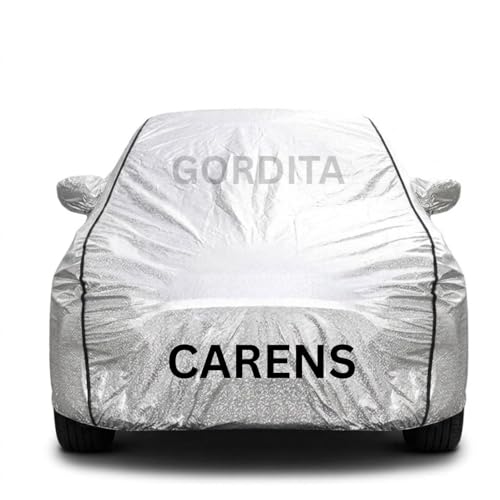 Image of Waterproof Car Body Cover for Carens All Weather Protection Comes with Inner Cotton Lining & Triple Stitched with Mirror & Antenna Pocket Belt & Elastic Fit Metallic Silver with Black Piping2