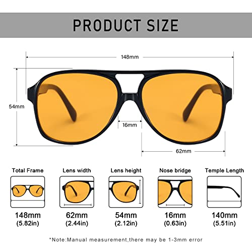 Dollger Retro Aviator Sunglasses For Women Men Classic Vintage Large Square Frame 70S Sun Glasses Yellow #TOP3