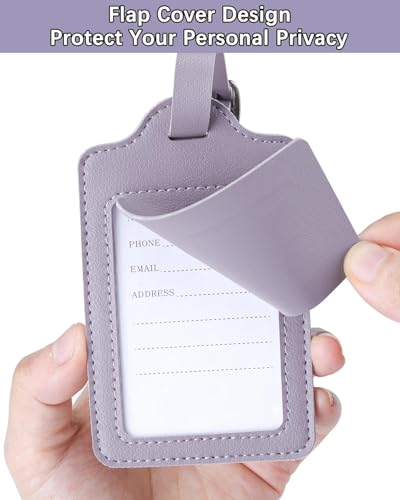 Image of Teskyer Luggage Tags, Thick & Durable, Easy to Identify, Privacy Protection, TSA Approved Travel Essentials Suitcase Tags - 4 Pack, Purple