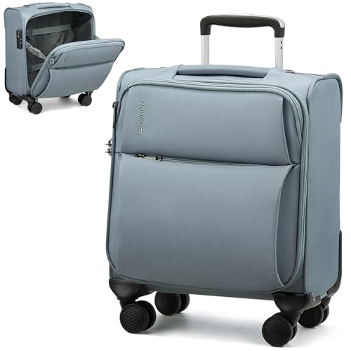 Hanke 16 Inch Underseat Carry On Luggage with Spinner Wheels for Airline, Small Softside TSA Approved Luggage Lightweight Rolling Suitcases Under Seat Travel Carry-On Bag(Grey)