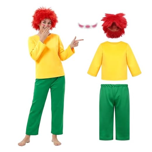 Ficlwigkis Coaplay Kostüm Gelbes Hemd Grüne Hosen für Erwachsene 2 Stück Set Karneval Kleid (S)