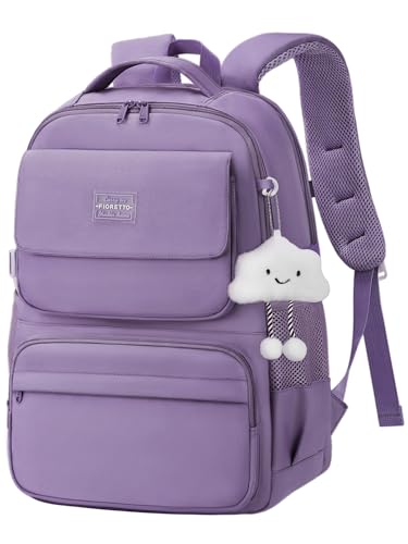 FIORETTO Schulrucksack Teenager Mädchen Rucksack Damen mit 15,6" Laptopfach, Wasserfest, Leicht, 25L für Schule & Reise Lila