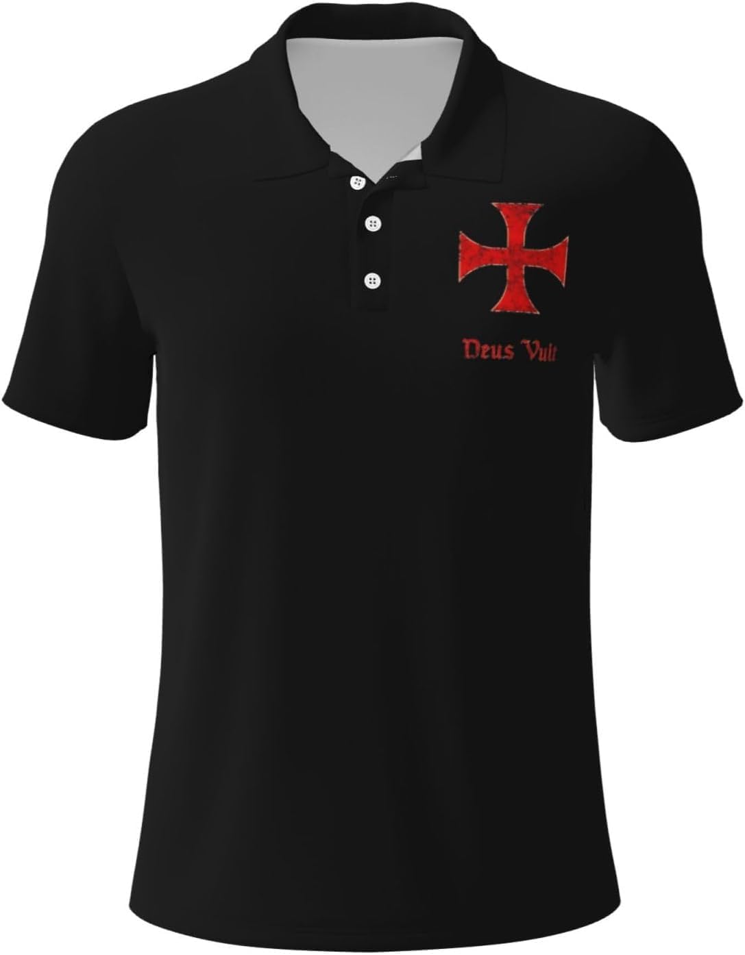 Deus Vult Crusader Templar Cross Polo Shirts for Men, Mens Golf Shirt Quick-Dry Short Sleeve Casual